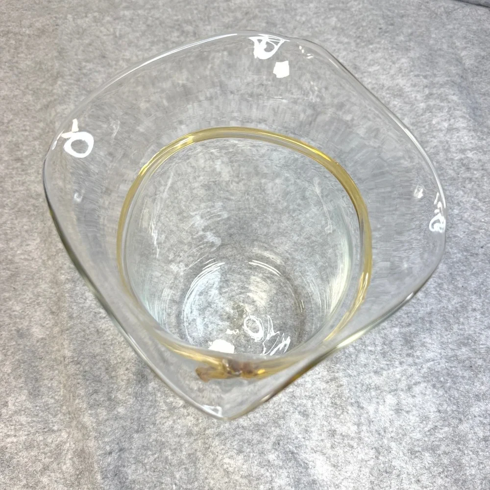 Blenko Art Glass Clear Pitcher Amber Wrap Tie Detail Handblown Vintage MCM 9.5